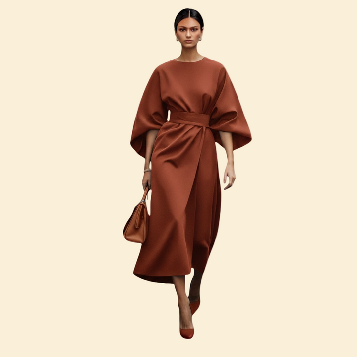 Women’s Wedding Guest Midi Dress with Belted Waist
