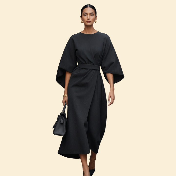 Women’s Wedding Guest Midi Dress with Belted Waist
