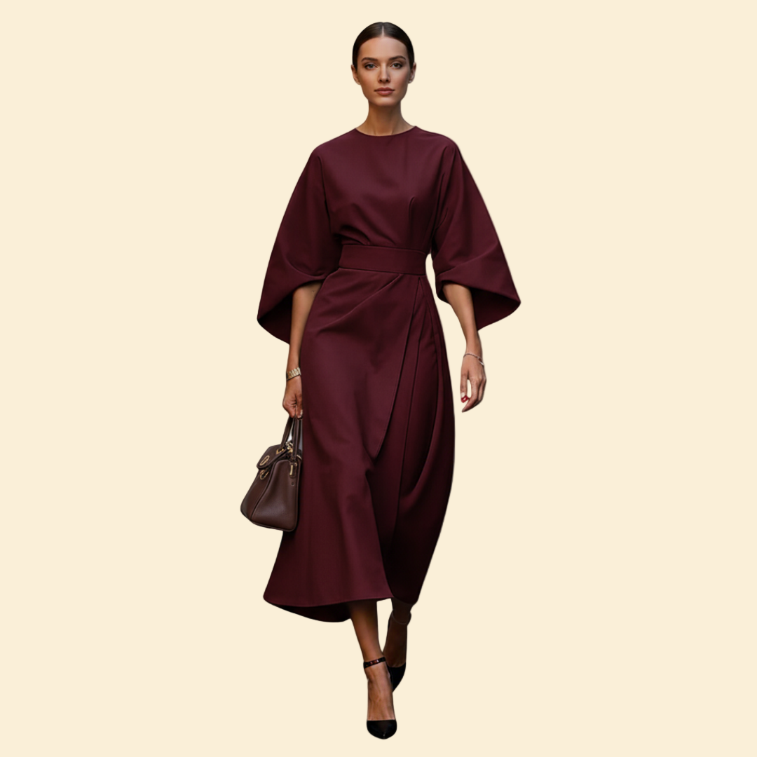 Women’s Wedding Guest Midi Dress with Belted Waist