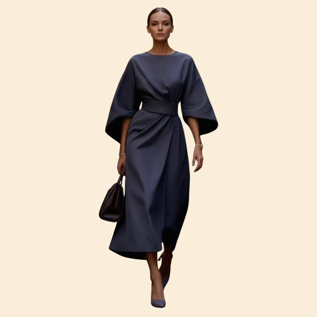 Women’s Wedding Guest Midi Dress with Belted Waist