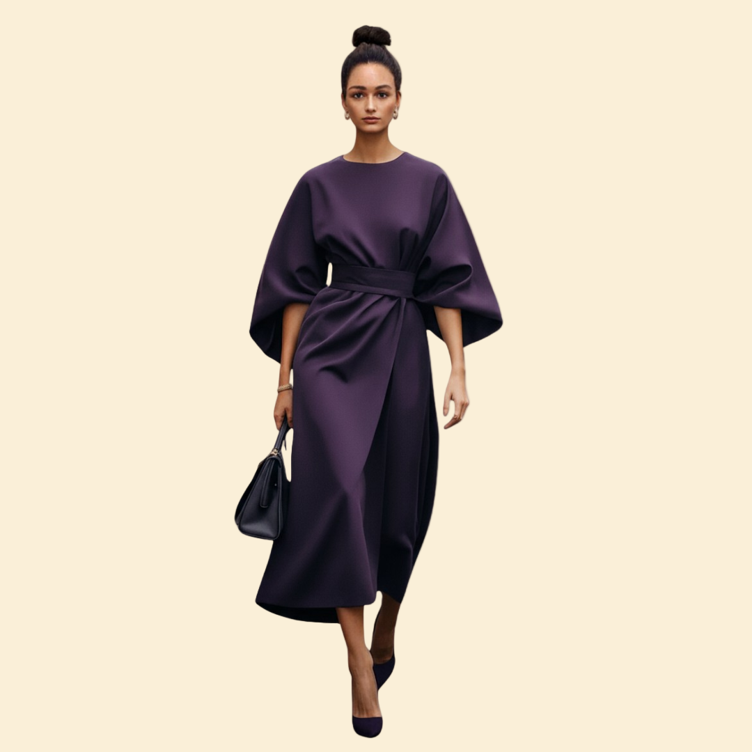 Women’s Wedding Guest Midi Dress with Belted Waist