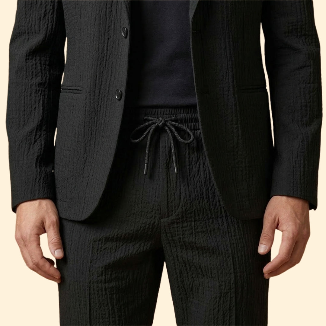 Men’s Blazer with Notch Collar and Adjustable Waist Trousers