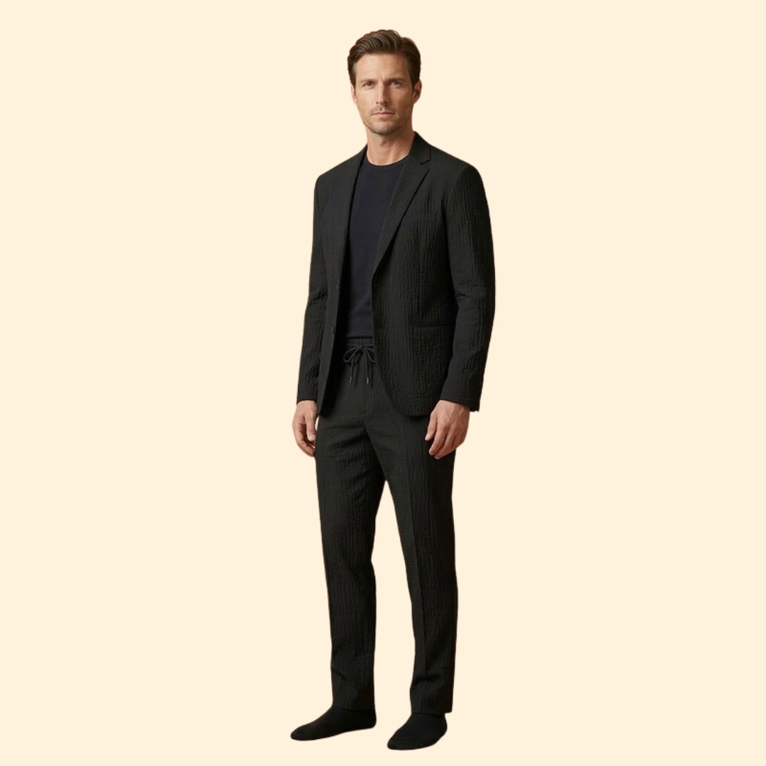 Men’s Blazer with Notch Collar and Adjustable Waist Trousers
