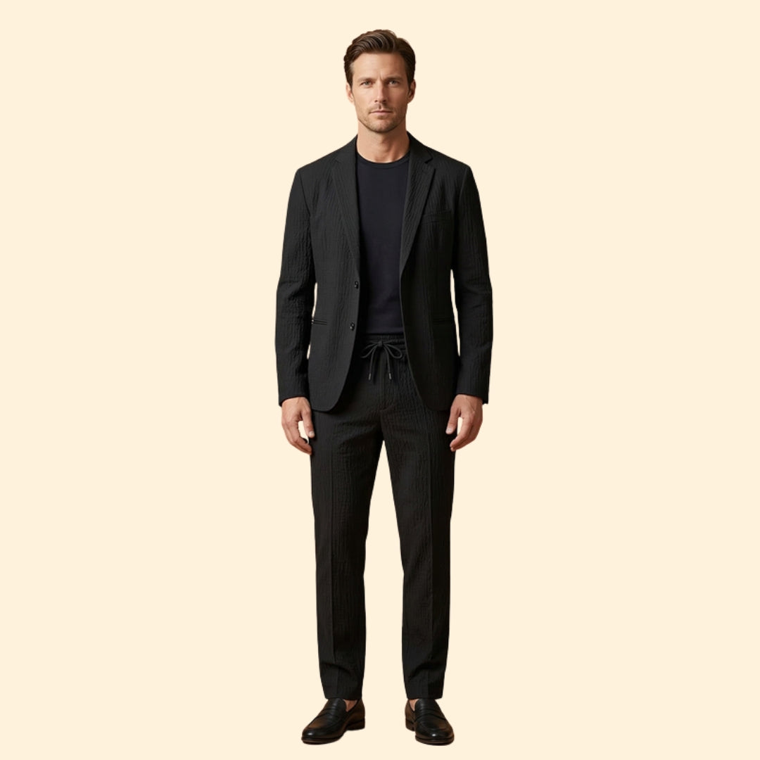Men’s Blazer with Notch Collar and Adjustable Waist Trousers
