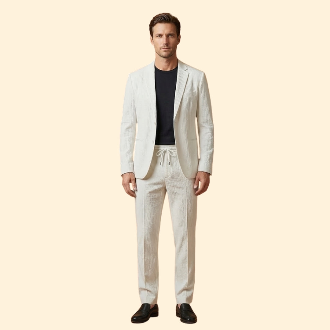 Men’s Blazer with Notch Collar and Adjustable Waist Trousers