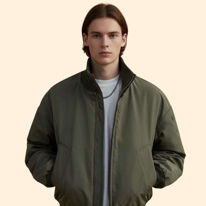 Men’s Bomber Jacket with High Collar and Pockets