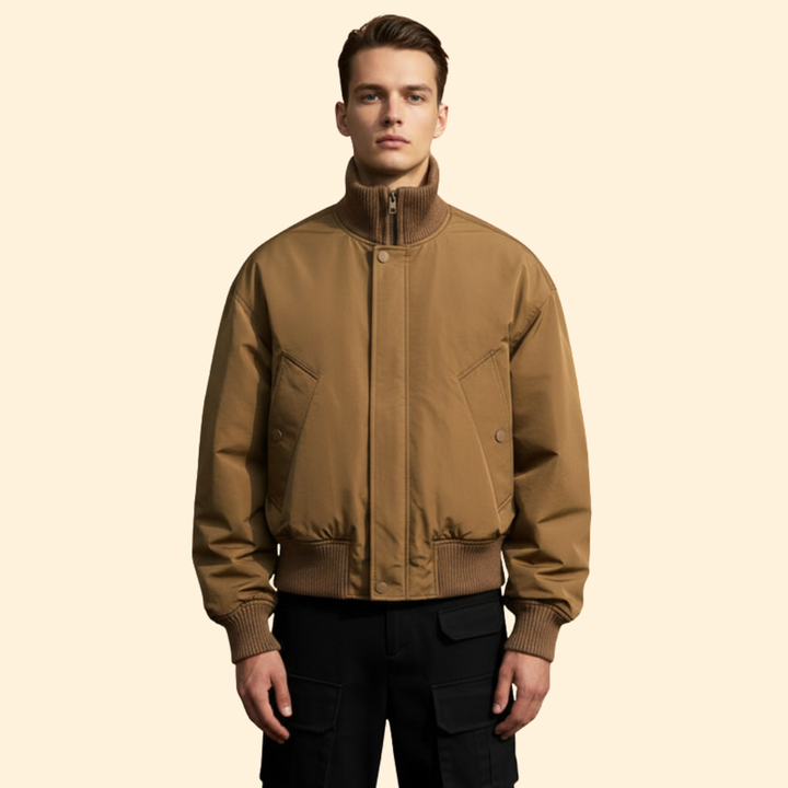 Men’s Bomber Jacket with High Collar and Pockets
