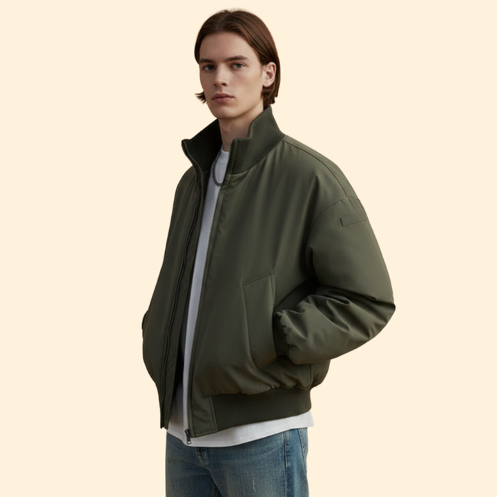 Men’s Bomber Jacket with High Collar and Pockets
