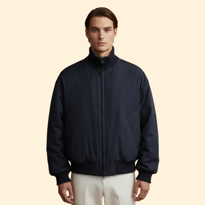 Men’s Bomber Jacket with High Collar and Pockets