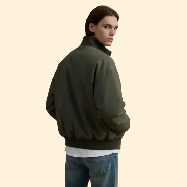 Men’s Bomber Jacket with High Collar and Pockets