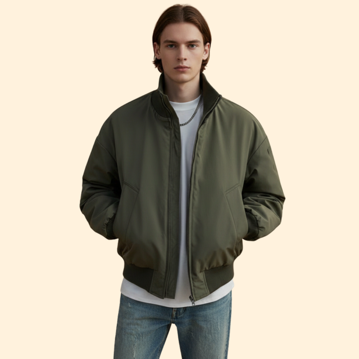 Men’s Bomber Jacket with High Collar and Pockets