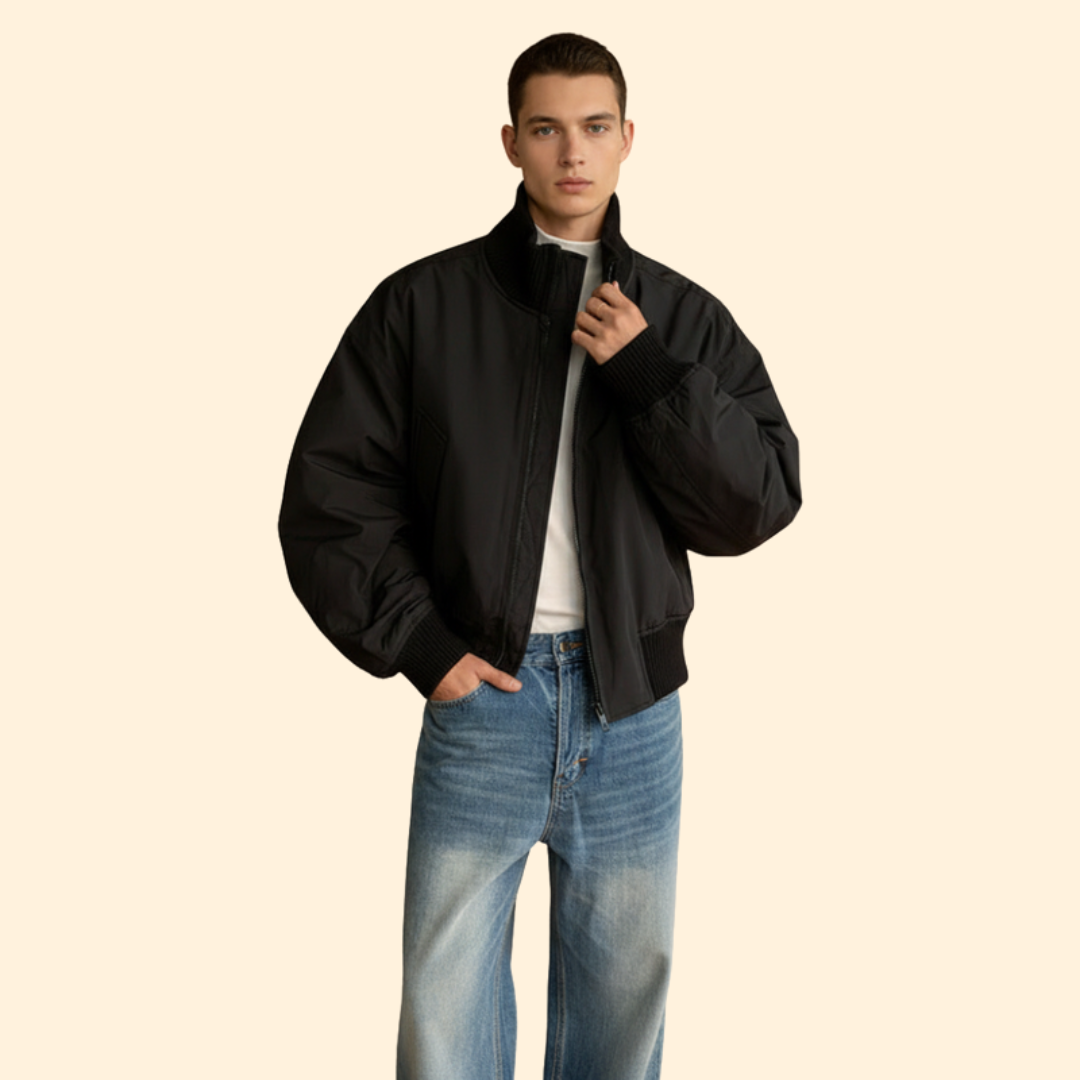 Men’s Bomber Jacket with High Collar and Pockets