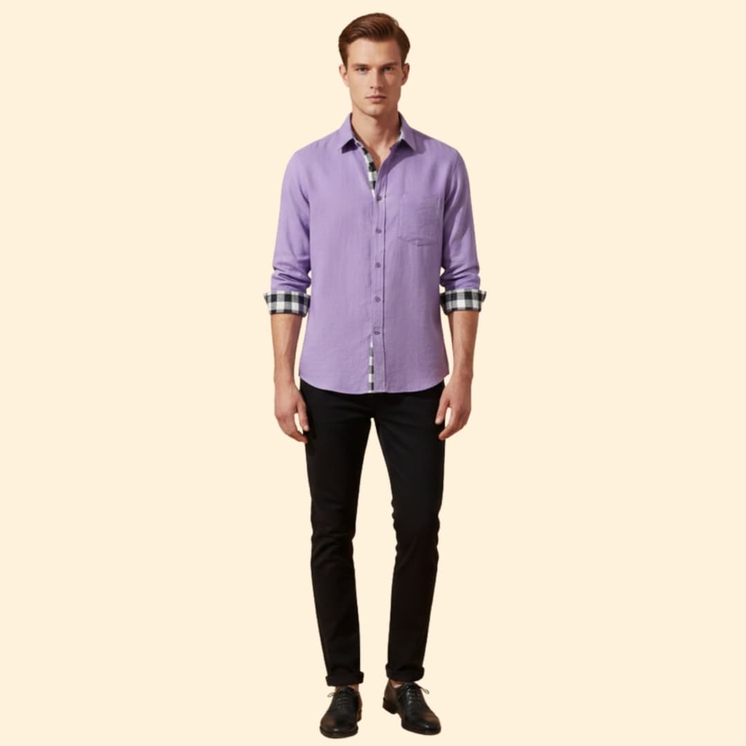 Men’s Button-Down Shirt with Checkered Cuffs