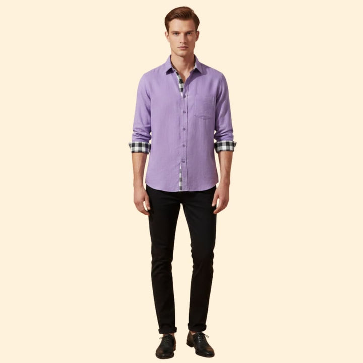 Men’s Button-Down Shirt with Checkered Cuffs