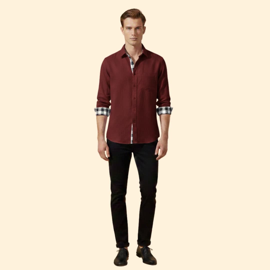 Men’s Button-Down Shirt with Checkered Cuffs