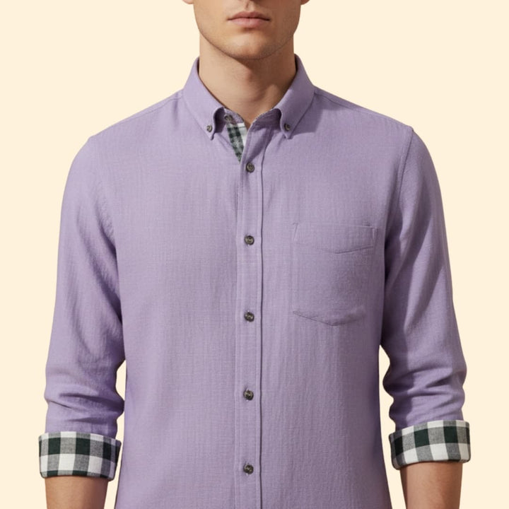 Men’s Button-Down Shirt with Checkered Cuffs