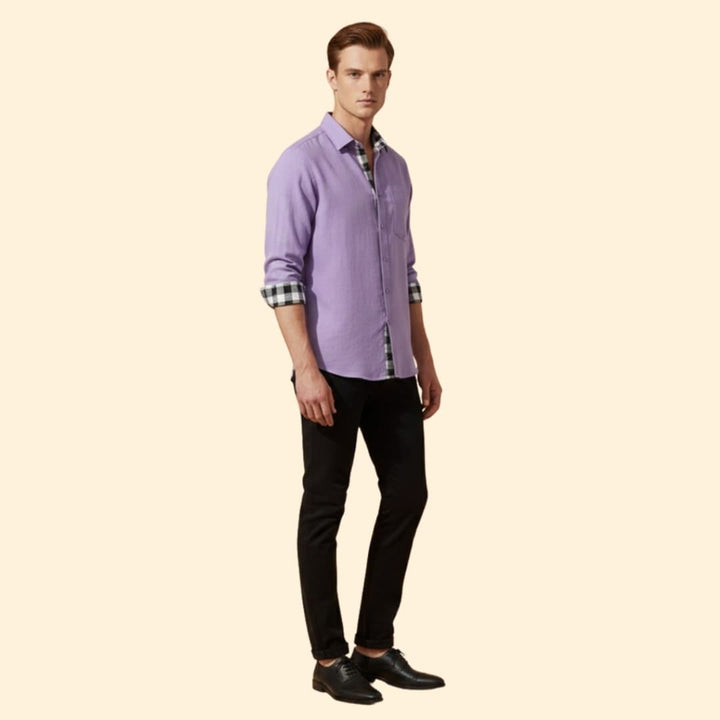 Men’s Button-Down Shirt with Checkered Cuffs
