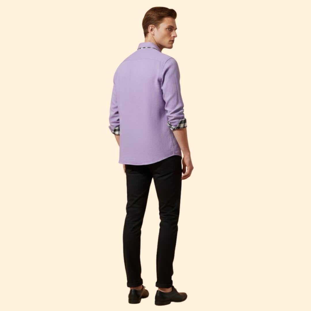 Men’s Button-Down Shirt with Checkered Cuffs