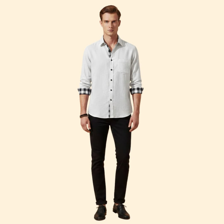 Men’s Button-Down Shirt with Checkered Cuffs