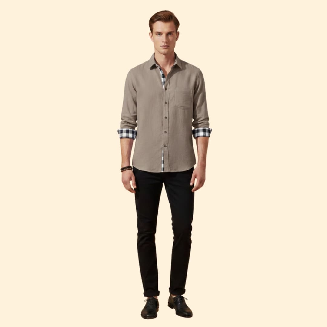 Men’s Button-Down Shirt with Checkered Cuffs
