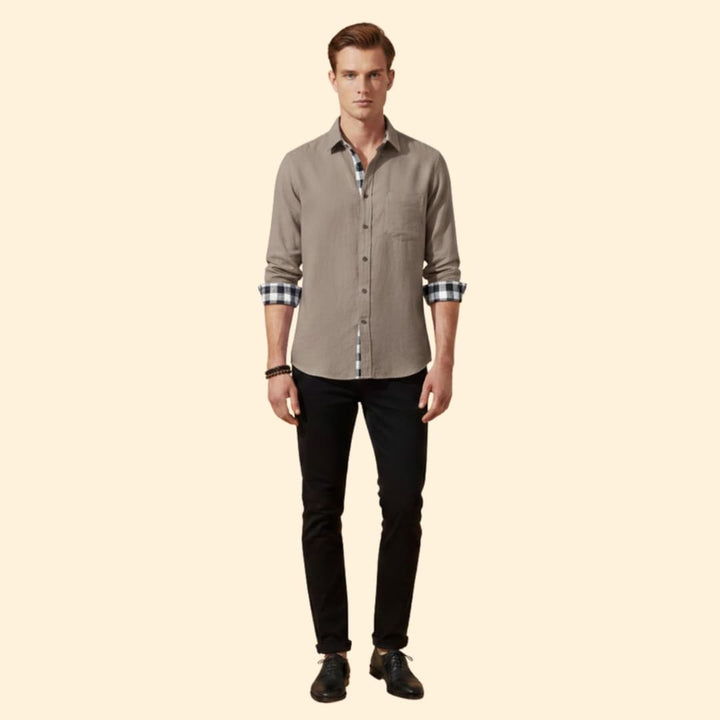 Men’s Button-Down Shirt with Checkered Cuffs