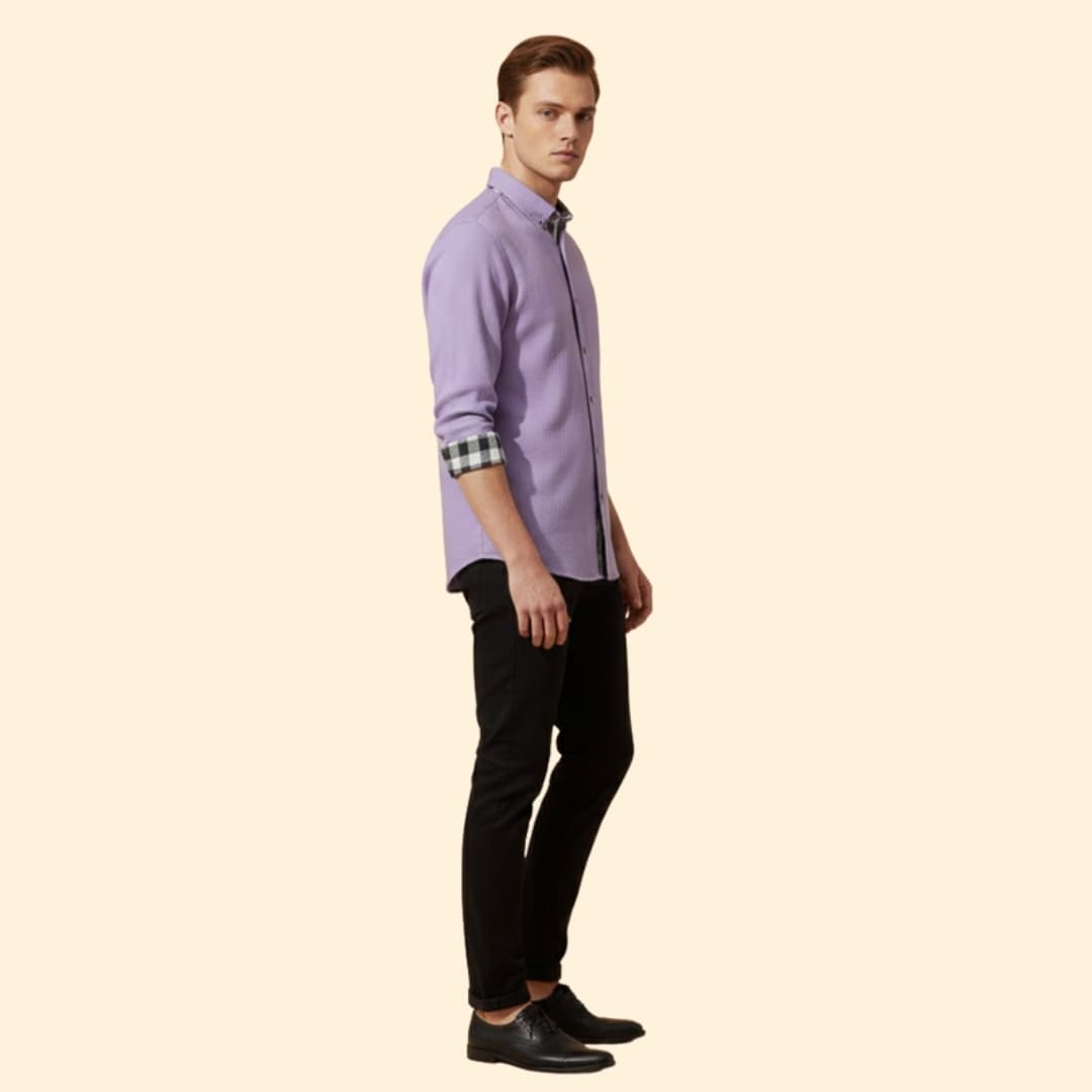 Men’s Button-Down Shirt with Checkered Cuffs