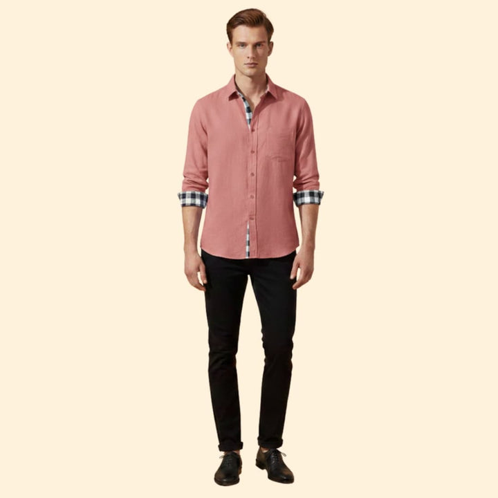Men’s Button-Down Shirt with Checkered Cuffs
