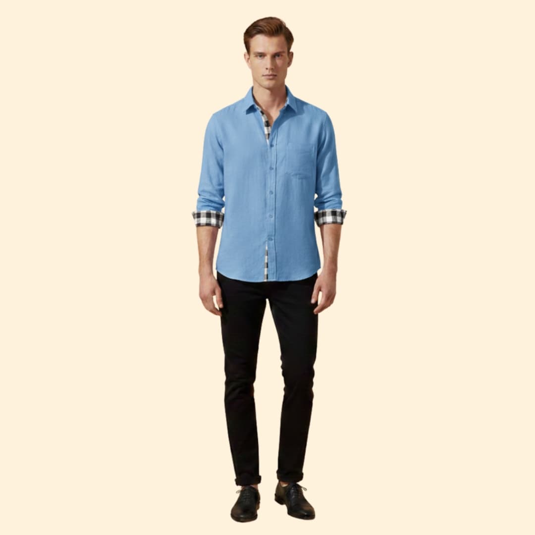 Men’s Button-Down Shirt with Checkered Cuffs