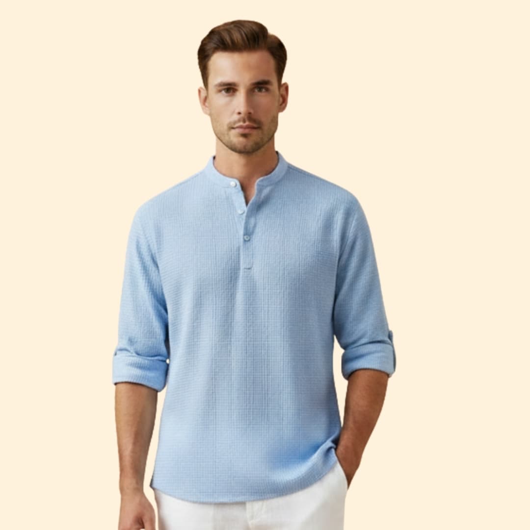 Men's Button-Down Shirt with Stand Collar