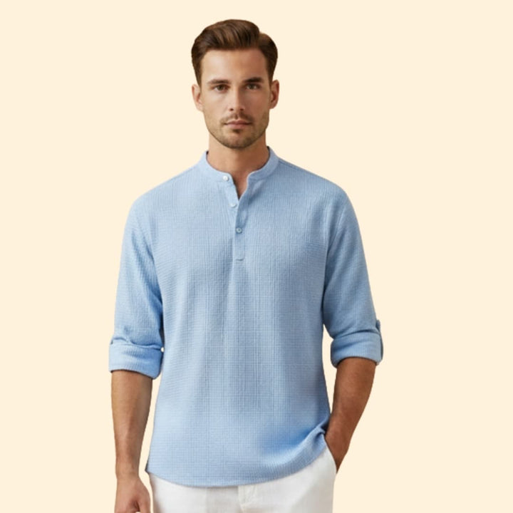 Men's Button-Down Shirt with Stand Collar