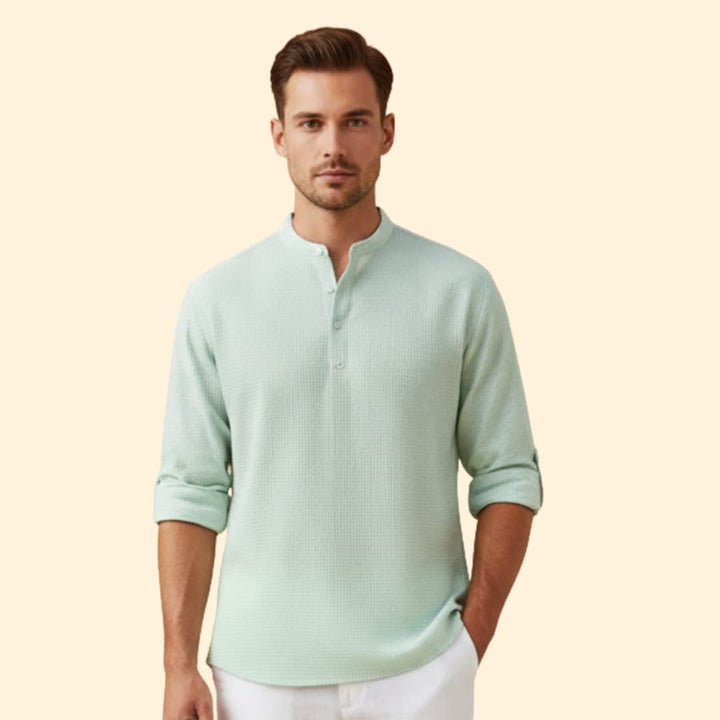 Men's Button-Down Shirt with Stand Collar