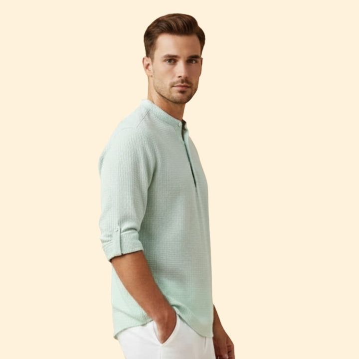 Men's Button-Down Shirt with Stand Collar