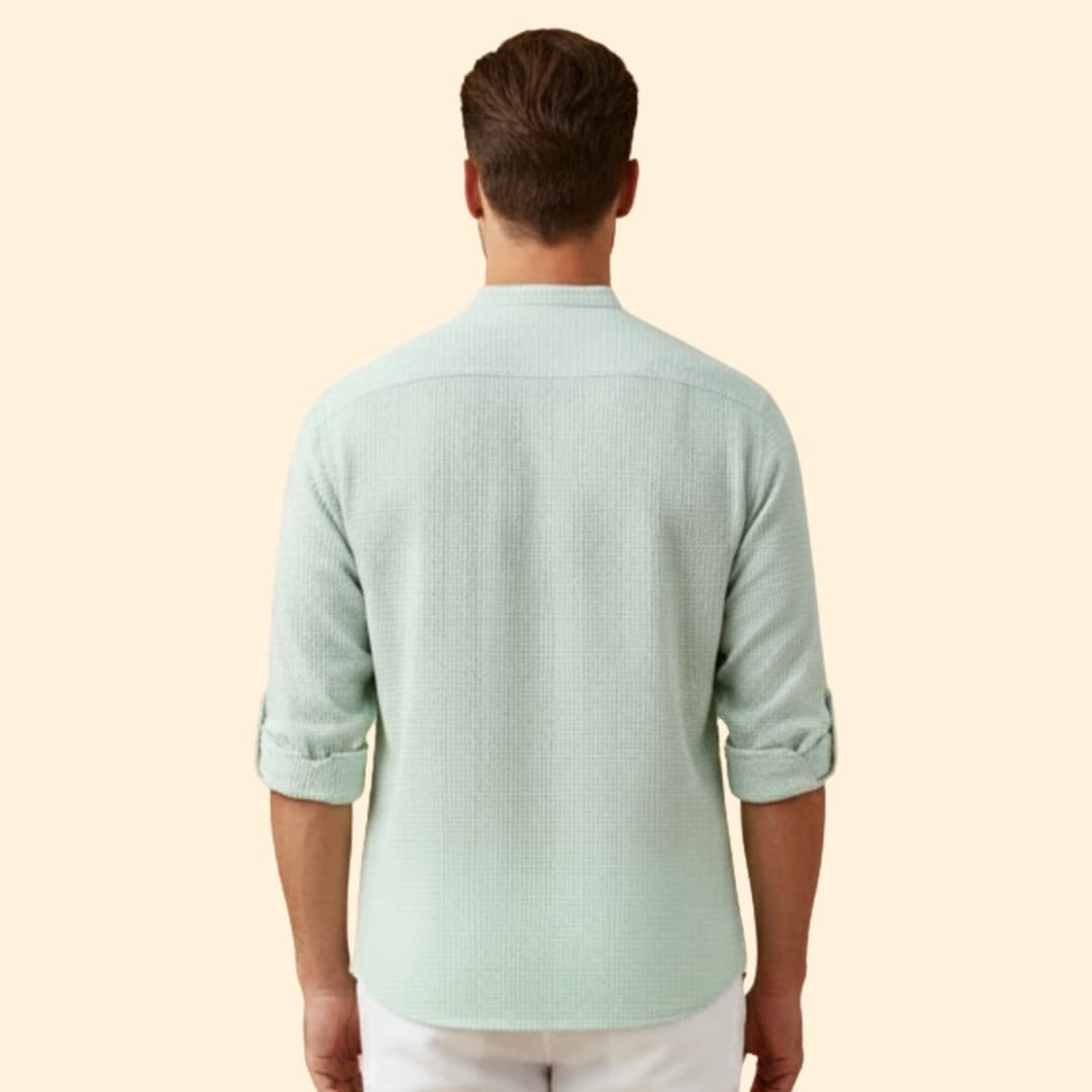 Men's Button-Down Shirt with Stand Collar