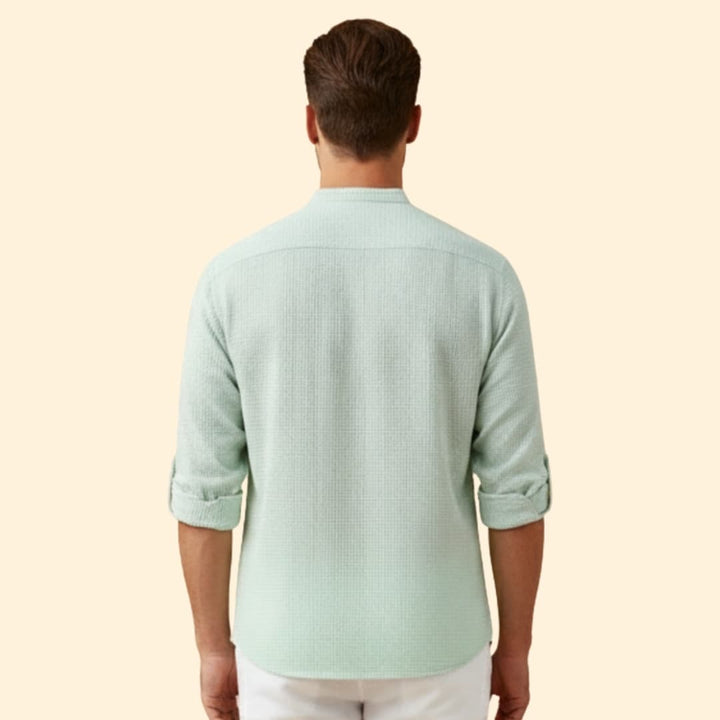 Men's Button-Down Shirt with Stand Collar