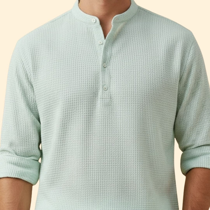 Men's Button-Down Shirt with Stand Collar