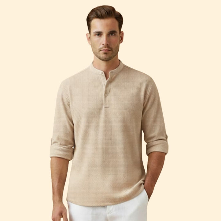 Men's Button-Down Shirt with Stand Collar