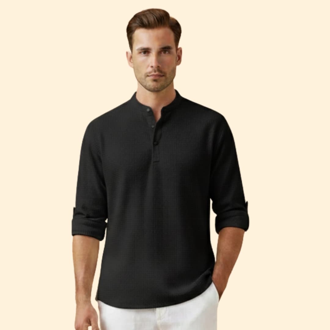 Men's Button-Down Shirt with Stand Collar