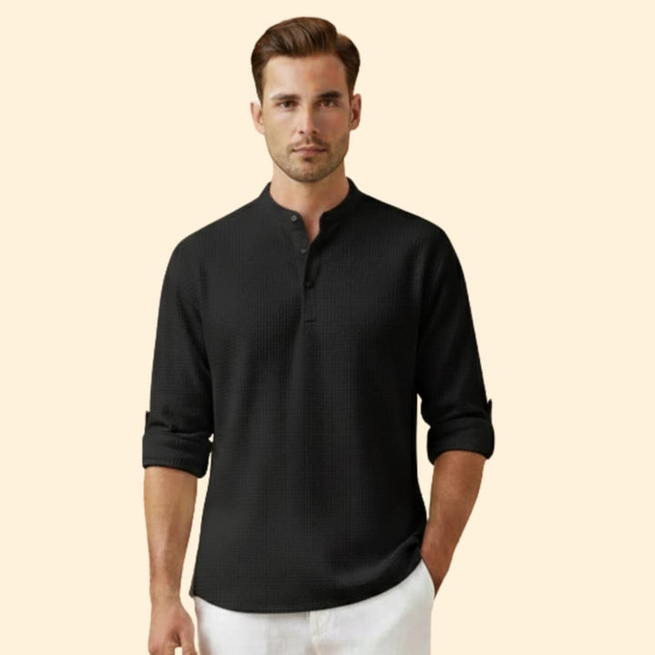 Men's Button-Down Shirt with Stand Collar