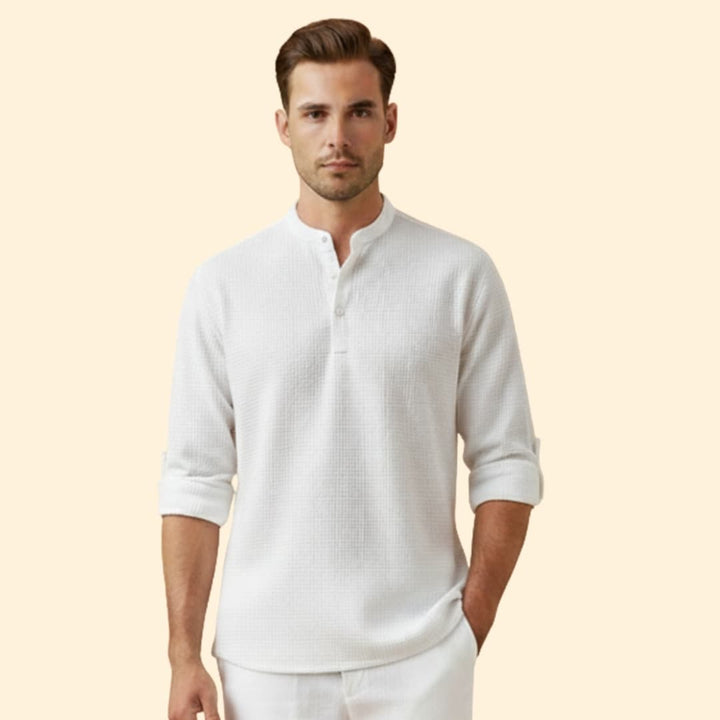 Men's Button-Down Shirt with Stand Collar