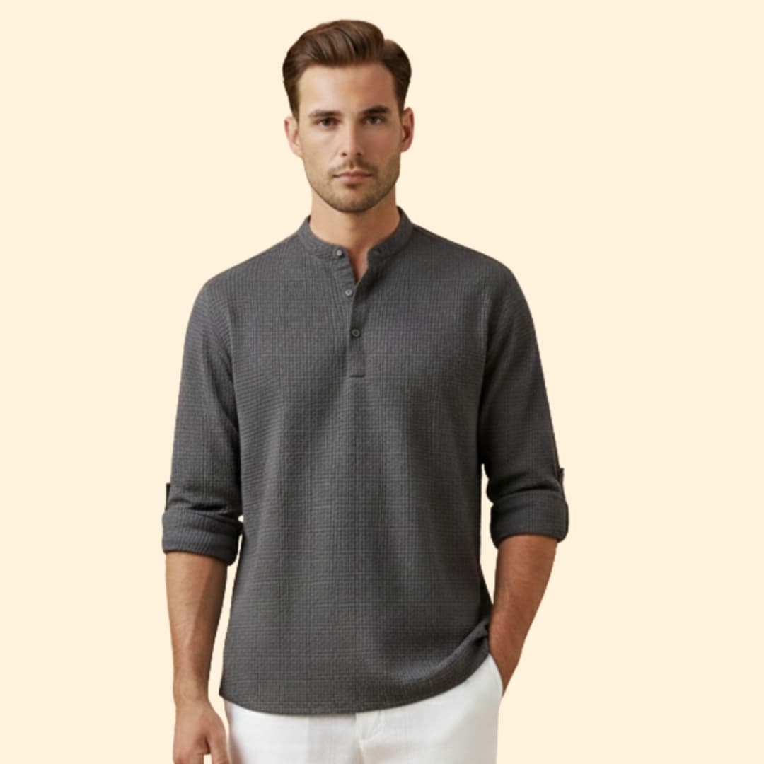 Men's Button-Down Shirt with Stand Collar