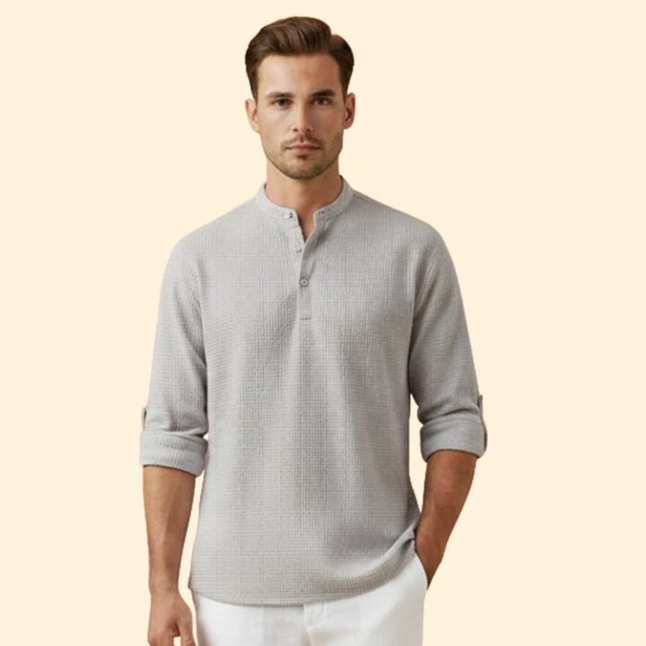 Men's Button-Down Shirt with Stand Collar