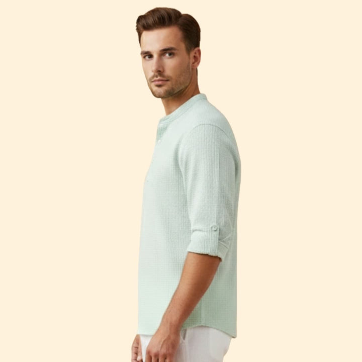 Men's Button-Down Shirt with Stand Collar