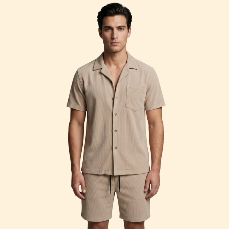 Men’s Button-Up Shirt and Casual Shorts Set