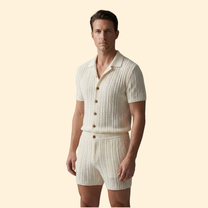 Men’s Button-Up Shirt with Drawstring Shorts