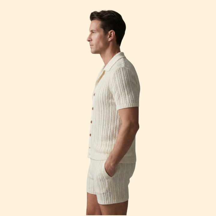 Men’s Button-Up Shirt with Drawstring Shorts