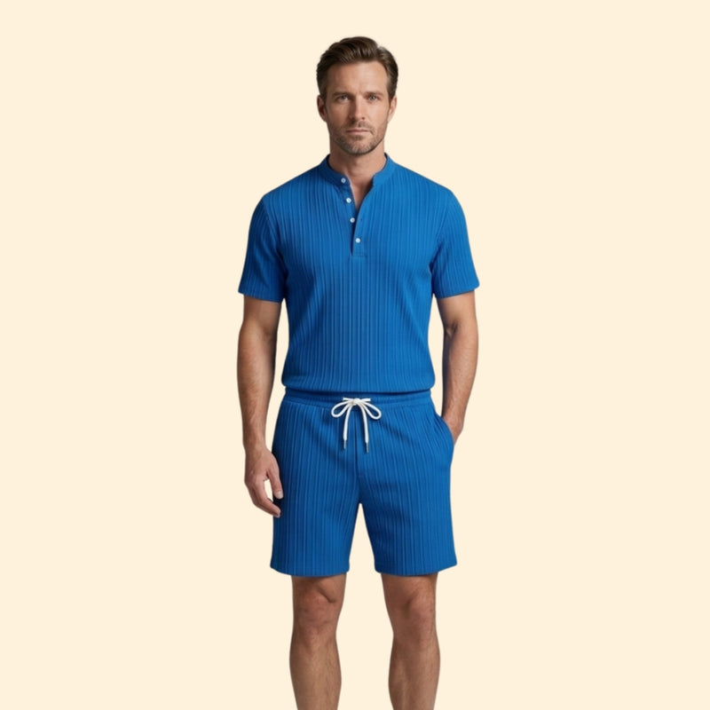 Men’s Button-Up Shirt with Relaxed Fit Shorts