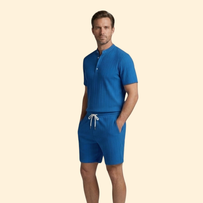 Men’s Button-Up Shirt with Relaxed Fit Shorts