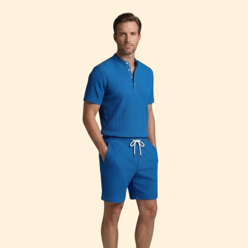 Men’s Button-Up Shirt with Relaxed Fit Shorts