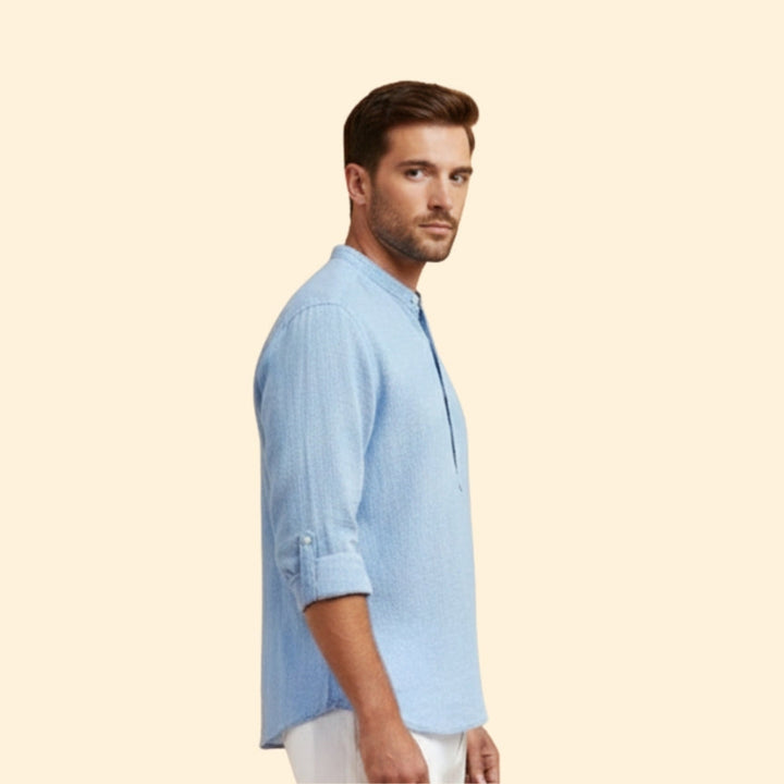 Men's Button-Up Shirt with Roll-Up Sleeves