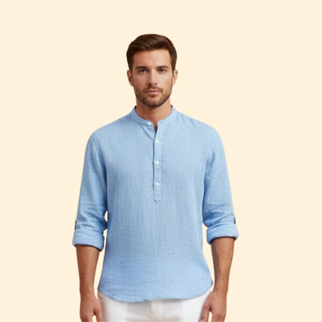 Men's Button-Up Shirt with Roll-Up Sleeves